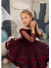 Burgundy Velvet Tulle Short Flower Girl Dress